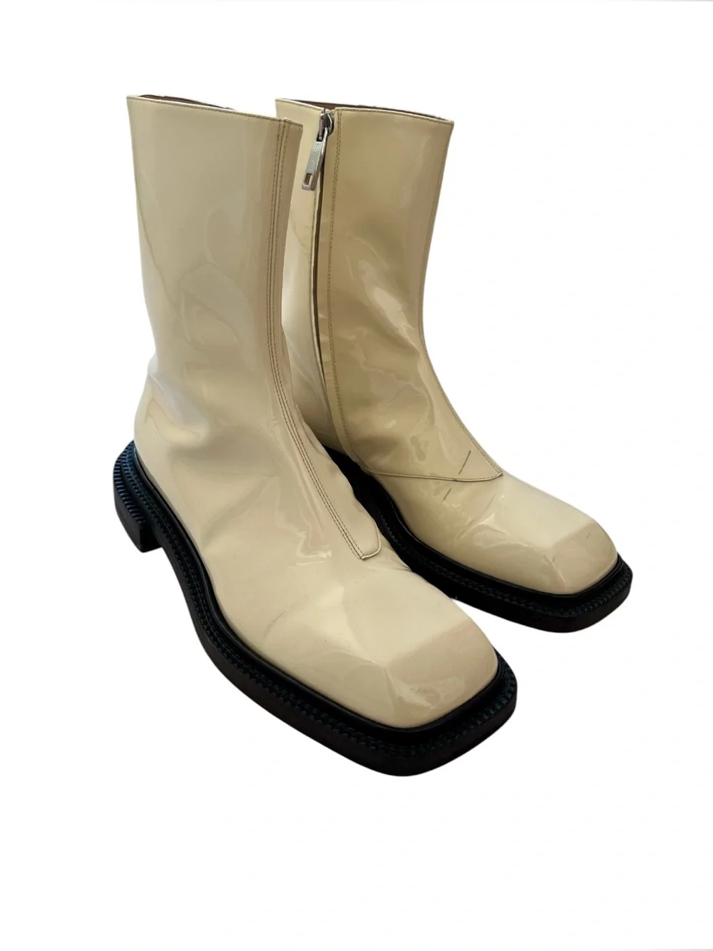 Sportmax by Max Mara Aiello Patent Leather Ankle Boots Ivory Shoes IT 39 US 9